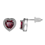 Rose Crystal & Silver-Plated Heart Halo Stud Earrings