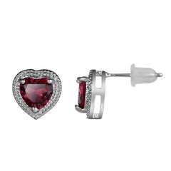 Rose Crystal & Silver-Plated Heart Halo Stud Earrings