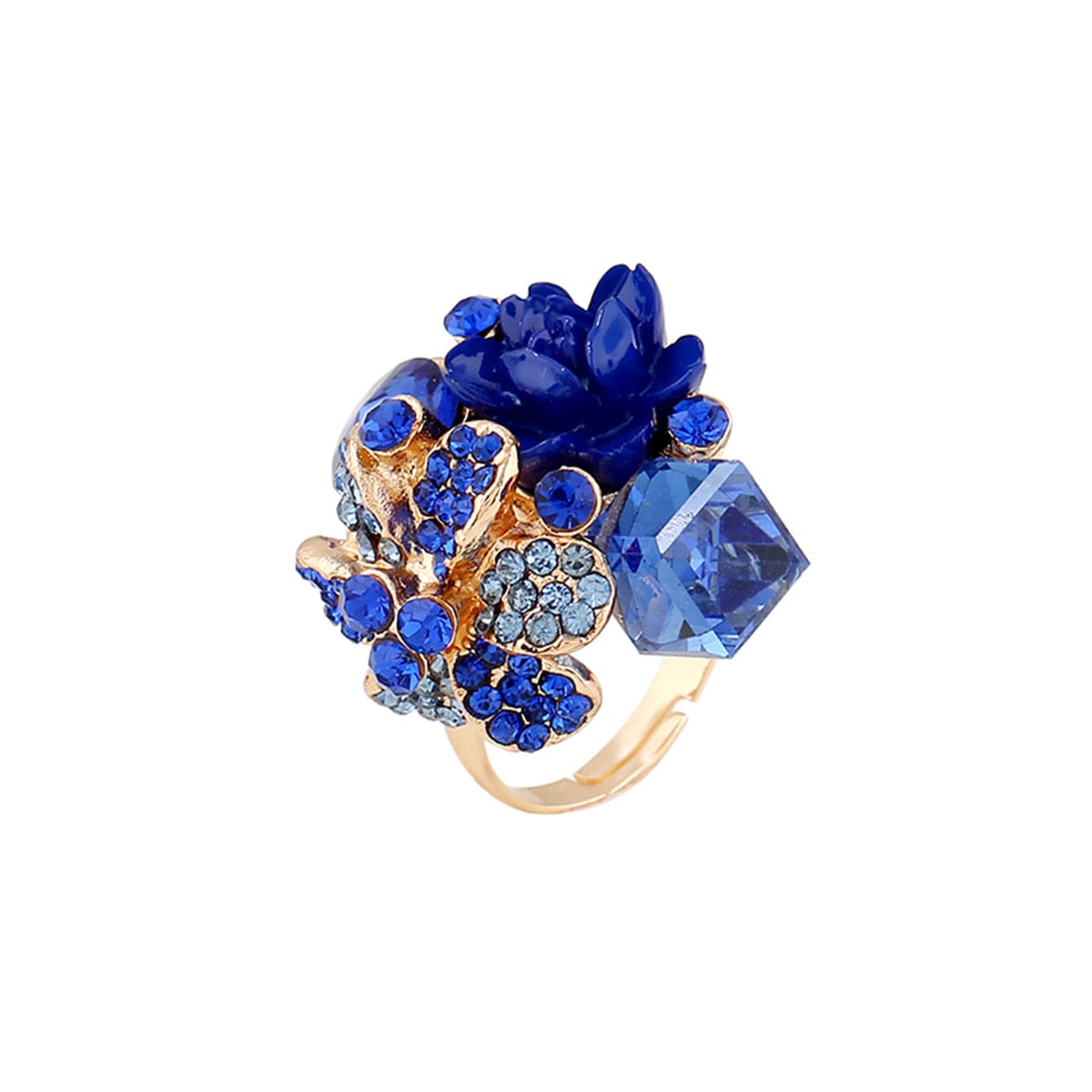 Blue Crystal & cubic zirconia Group Flower Ring - streetregion