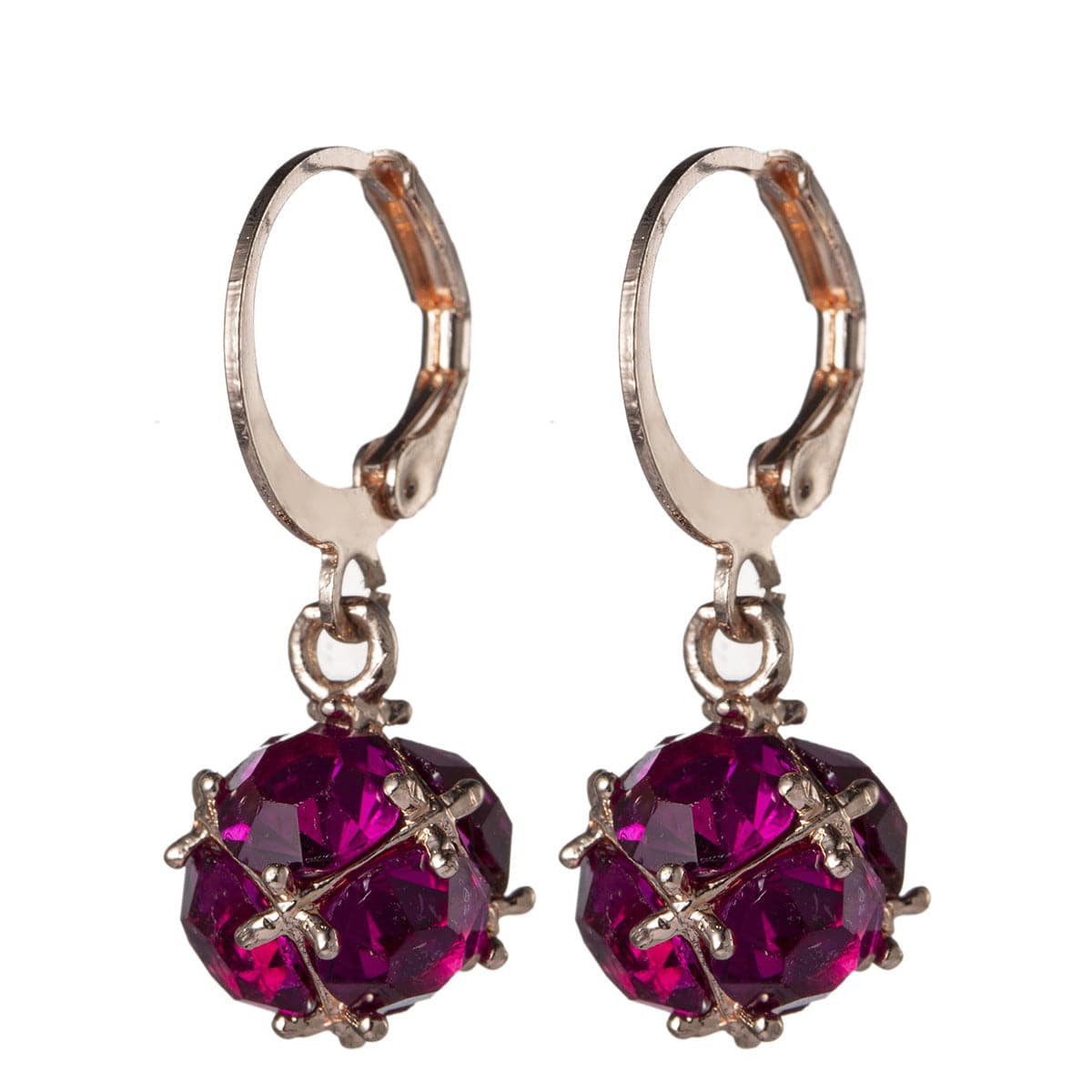 Rose Crystal and 18K Rose Gold-Plated Drop Earrings, rose gold huggie earrings, vintage-inspired design, side view