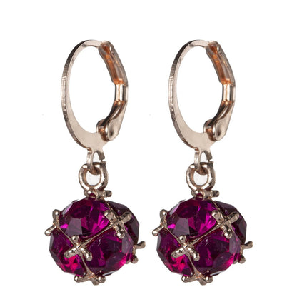 Rose Crystal and 18K Rose Gold-Plated Drop Earrings, rose gold huggie earrings, vintage-inspired design, side view