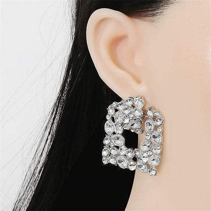Crystal and Silver-Plated Geometric Drop Earrings, silver drop earrings for women, elegant gift for her, detail close-up