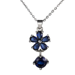 Navy Crystal & Silver-Plated Floral Pendant Necklace