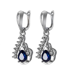 Navy Crystal & Silver-Plated Pear-Shaped Drop Earrings