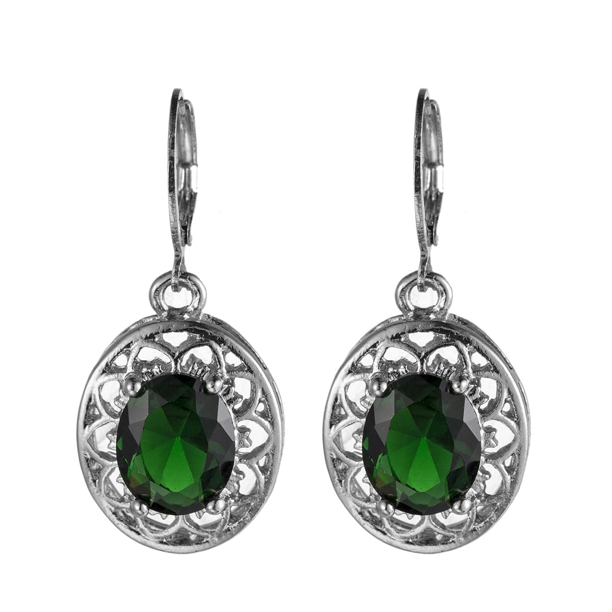 Green Crystal & Silver-Plated Floral Drop Earrings