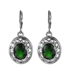 Green Crystal & Silver-Plated Floral Drop Earrings