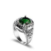Green Crystal & Fine Silver-Plated Floral Ring