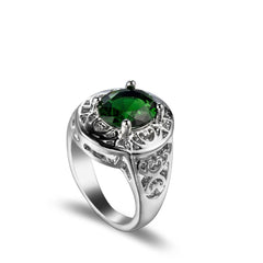 Green Crystal & Silver-Plated Floral Ring
