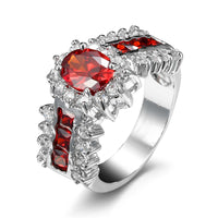 Red Cubic Zirconia & Crystal Baguette-Row Oval Ring
