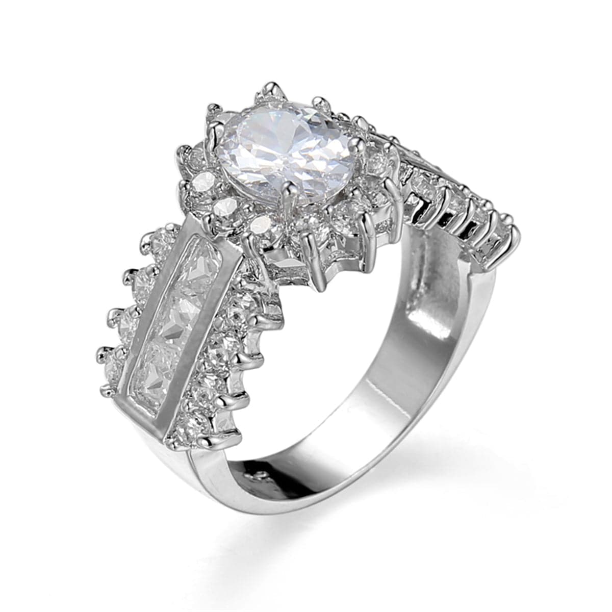 Crystal and Silver-Plated Hola Ring, silver statement rings for women, botanical inspired, side view