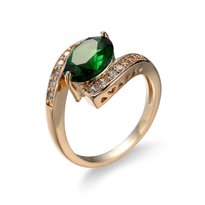 Green Crystal and Cubic Zirconia 18K Gold-Plated Ring, gold statement rings for women, dainty minimalist design, side view