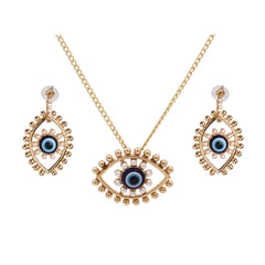 Pearl & 18K Gold-Plated Eye Pendant Necklace & Drop Earrings