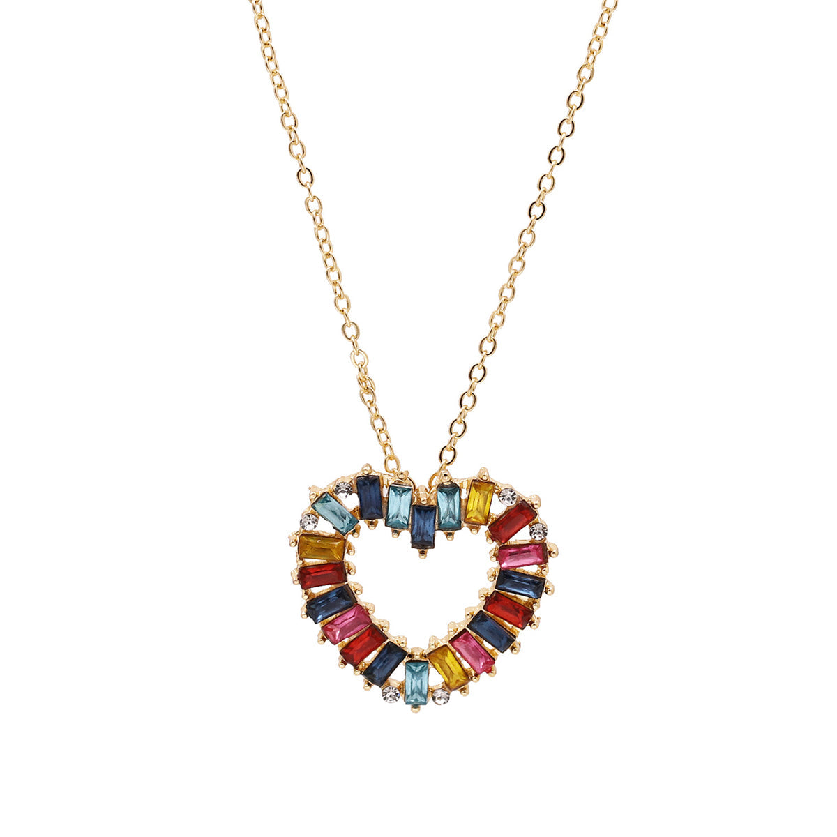 Jewel-Tone Crystal & 18K Gold-Plated Open Heart Pendant Necklace