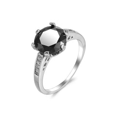 Black Cubic Zirconia & Silver-Plated Cocktail Ring