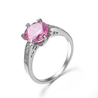 Pink Cubic Zirconia & Crystal Prong Round Ring