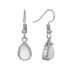 Opal & Silver-Plated Drop Earrings