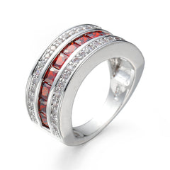 Red Crystal & Silver-Plated Invisible Ring