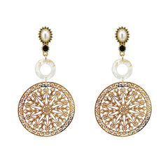Pearl & Cubic Zirconia 18K Gold-Plated Filigree Circle Drop Earrings