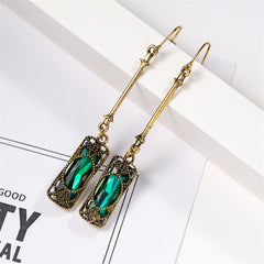 Green Crystal & 18K Gold-Plated Textured Drop Earrings