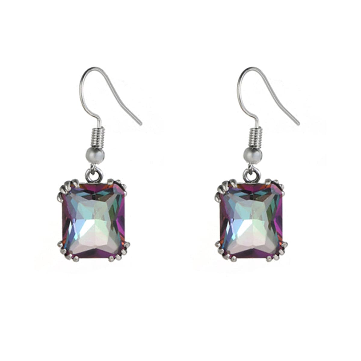 Crystal and Silver-Plated Princess-Cut Drop Earrings, silver drop earrings for women, elegant gift for her, side view