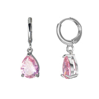 Pink Crystal & Silvertone Teardrop Leverback Earrings