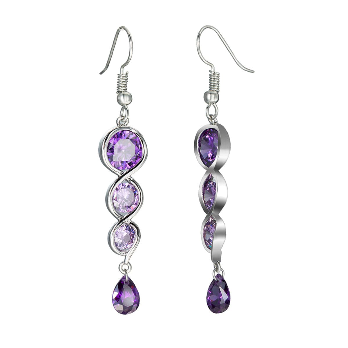 Purple Crystal & Silver-Plated Tiered Circle Drop Earrings