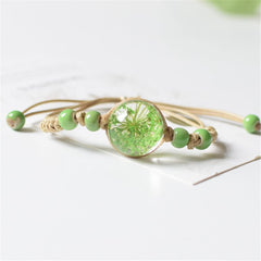 Green Gypsophila & Ceramic Bead Adjustable Bracelet