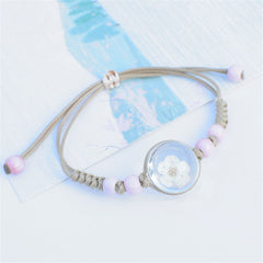 White Peach Blossom & Light Pink Ceramic Bead Adjustable Bracelet