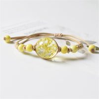 Yellow Gypsophila & Ceramic Bead Adjustable Bracelet