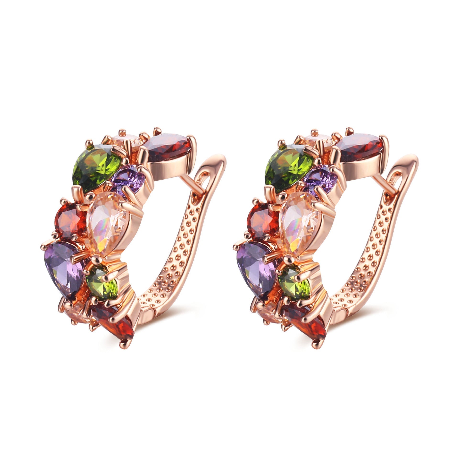 Multicolor Crystal & 18K Rose Gold-Plated Huggie Earrings