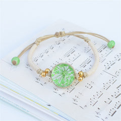 Green Gypsophila & Gold-Plated Bead Adjustable Bracelet