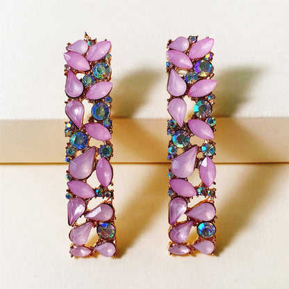 Pink Cubic Zirconia and 18K Gold-Plated Drop Earrings, gold drop earrings for women, everyday style, front view