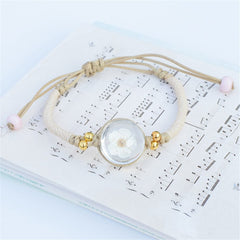 White Peach Blossom & Gold-Plated Bead Adjustable Bracelet