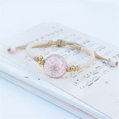 Pink Gypsophila & Gold-Plated Bead Adjustable Bracelet