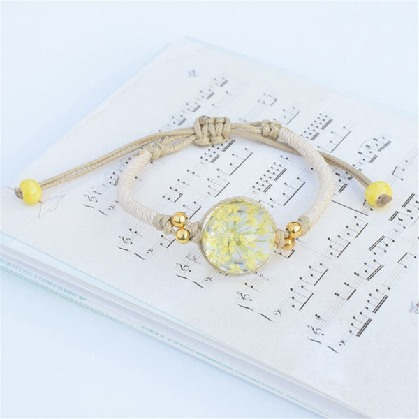 Yellow Gypsophila & Gold-Plated Bead Adjustable Bracelet