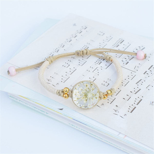White Gypsophila & Gold-Plated Bead Adjustable Bracelet