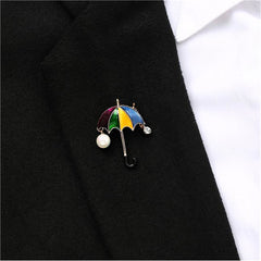 Colored Enamel & Cubic Zirconia Pearl 18K Gold-Plated Umbrella Brooch