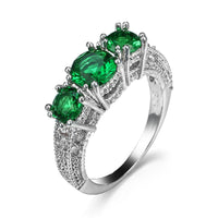 Green Crystal & Platinum-Plated Triple-Head Ring