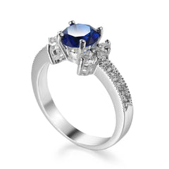 Navy Cubic Zirconia & Crystal Round Cluster-Side Ring