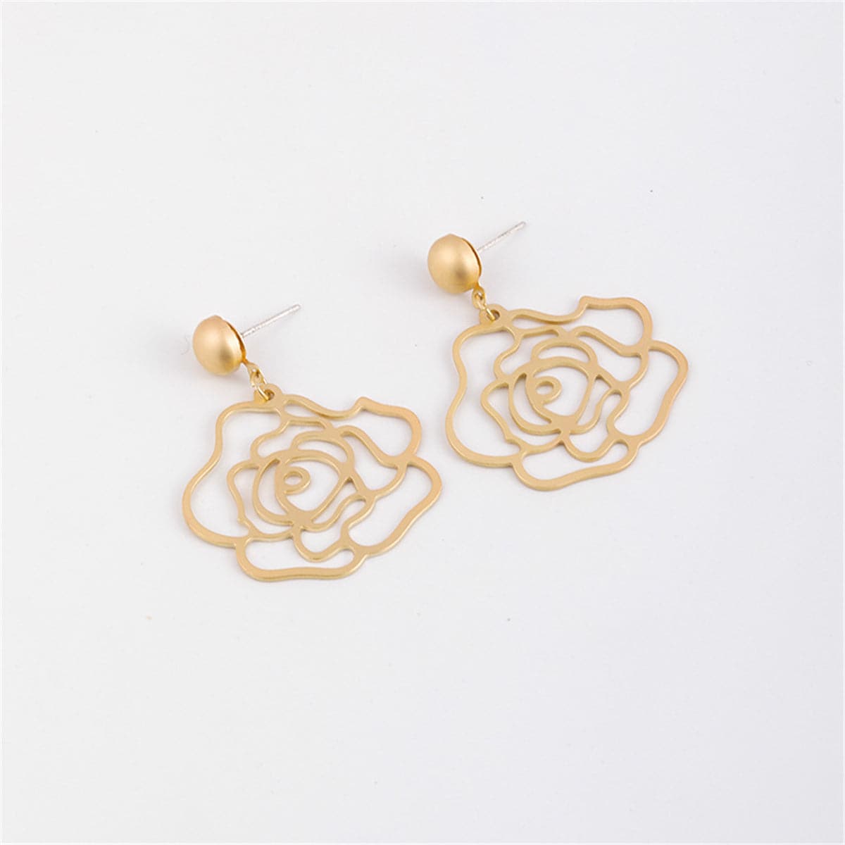 18K Gold-Plated Floral Openwork Drop Earrings, gold drop earrings for women, everyday style, lifestyle look