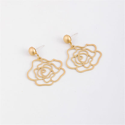 18K Gold-Plated Floral Openwork Drop Earrings, gold drop earrings for women, everyday style, lifestyle look
