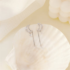 Cubic Zirconia & Silver-Plated Moon Drop Earrings