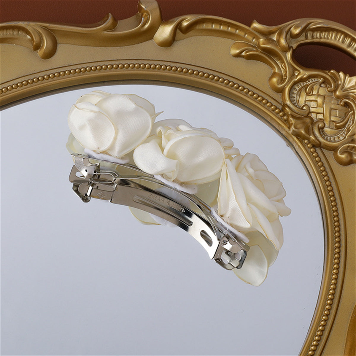 Silver-Plated & White Cloth Rose Hair Clip