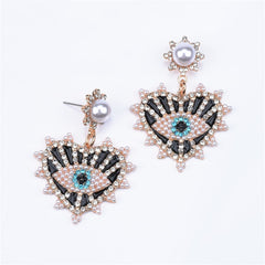 Black & Cubic Zirconia Eye In Heart Drop Earrings