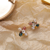 Strawberry Crystal & 18k Gold-Plated Floral Stud Earrings