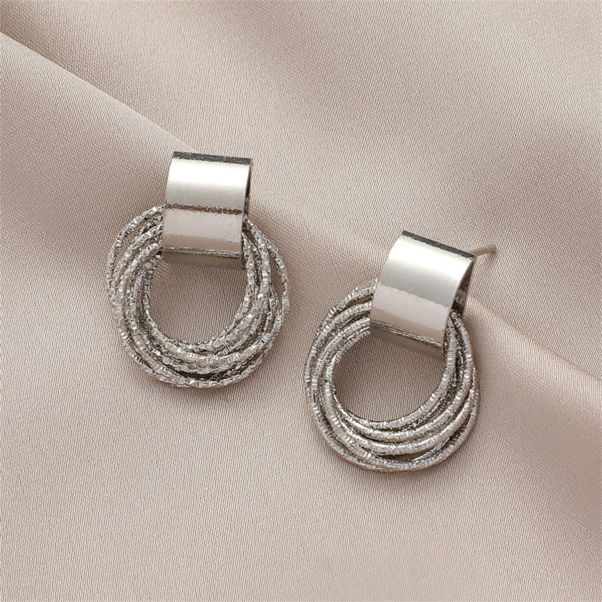 Silver-Plated Multi-Hoop Stud Earrings