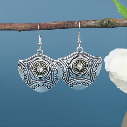 Cubic Zirconia and Silver-Plated Shield Drop Earrings, silver drop earrings for women, botanical inspired, front view