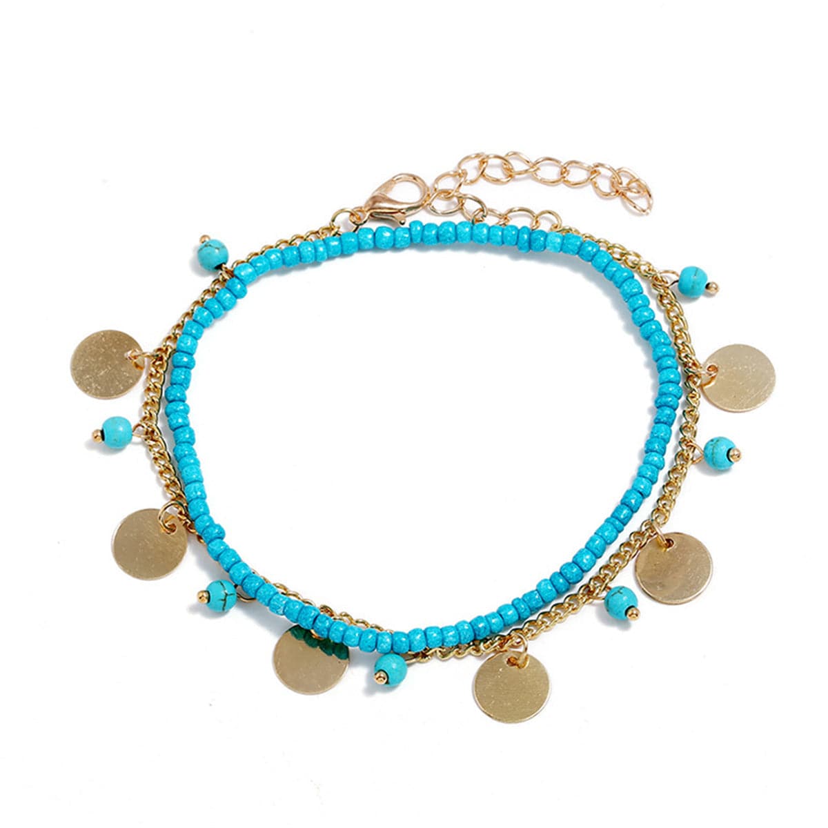Turquoise Stretch Anklet & Sequin Station Anklet Set