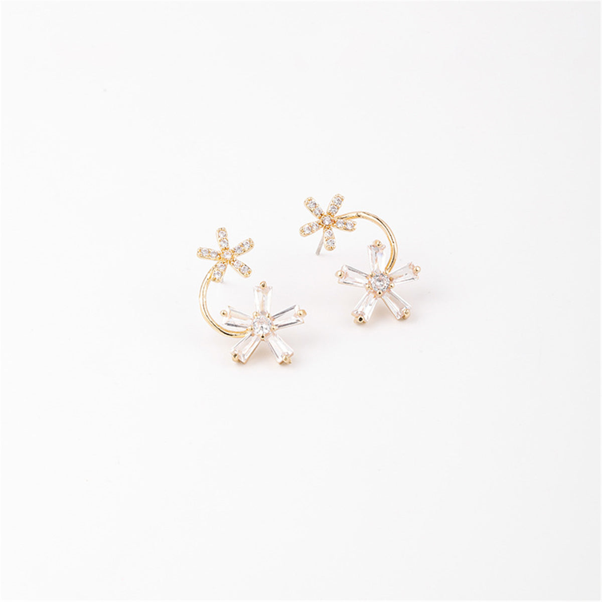 Cubic Zirconia and 18K Gold-Plated Double-Flower Stud Earrings, gold drop earrings for women, styled look