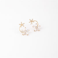 Cubic Zirconia & 18K Gold-Plated Double-Flower Stud Earrings